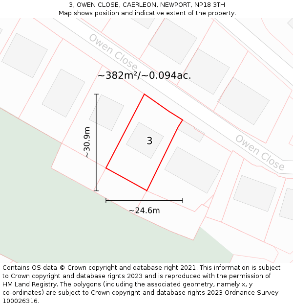 3, OWEN CLOSE, CAERLEON, NEWPORT, NP18 3TH: Plot and title map