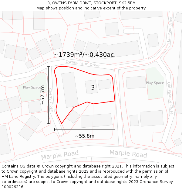 3, OWENS FARM DRIVE, STOCKPORT, SK2 5EA: Plot and title map