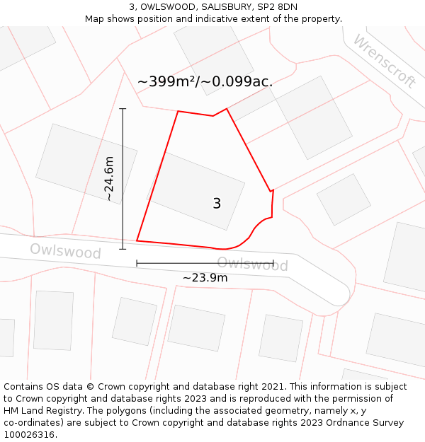 3, OWLSWOOD, SALISBURY, SP2 8DN: Plot and title map