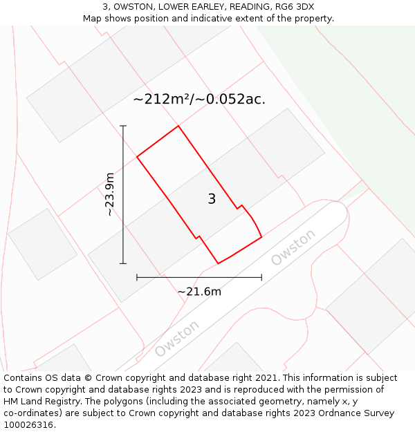 3, OWSTON, LOWER EARLEY, READING, RG6 3DX: Plot and title map