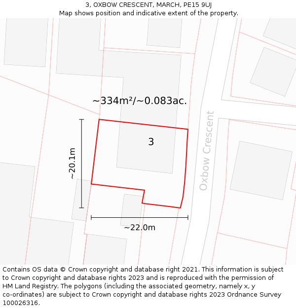 3, OXBOW CRESCENT, MARCH, PE15 9UJ: Plot and title map