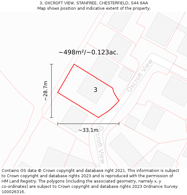 3, OXCROFT VIEW, STANFREE, CHESTERFIELD, S44 6AA: Plot and title map