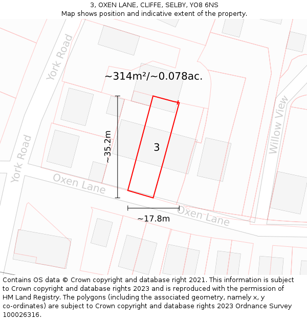 3, OXEN LANE, CLIFFE, SELBY, YO8 6NS: Plot and title map