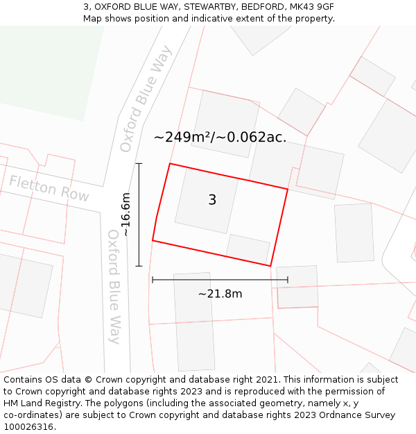 3, OXFORD BLUE WAY, STEWARTBY, BEDFORD, MK43 9GF: Plot and title map