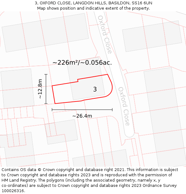 3, OXFORD CLOSE, LANGDON HILLS, BASILDON, SS16 6UN: Plot and title map