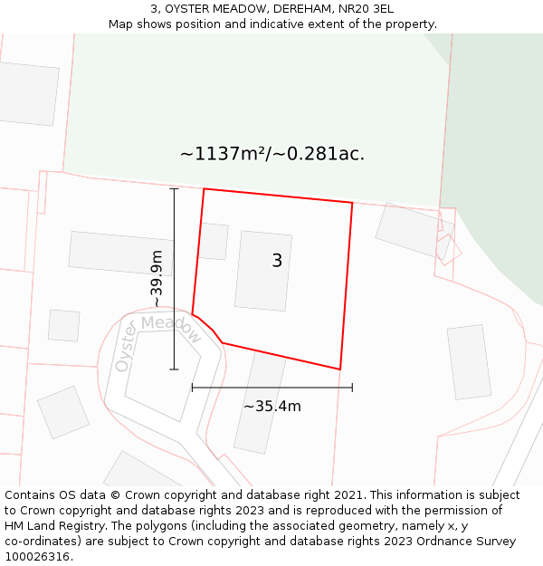3, OYSTER MEADOW, DEREHAM, NR20 3EL: Plot and title map