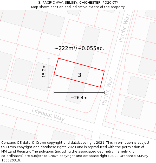 3, PACIFIC WAY, SELSEY, CHICHESTER, PO20 0TY: Plot and title map
