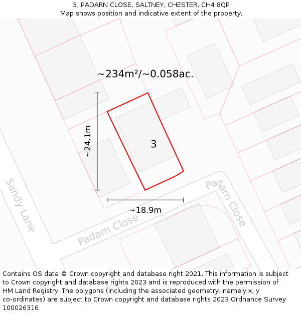 3, PADARN CLOSE, SALTNEY, CHESTER, CH4 8QP: Plot and title map