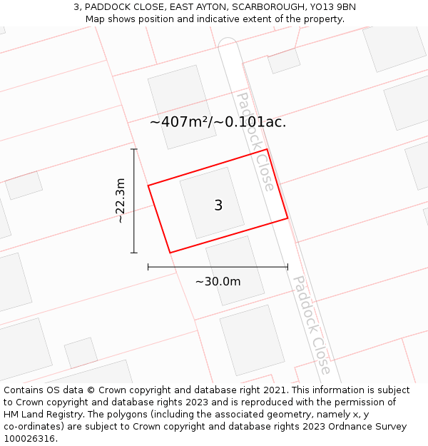 3, PADDOCK CLOSE, EAST AYTON, SCARBOROUGH, YO13 9BN: Plot and title map