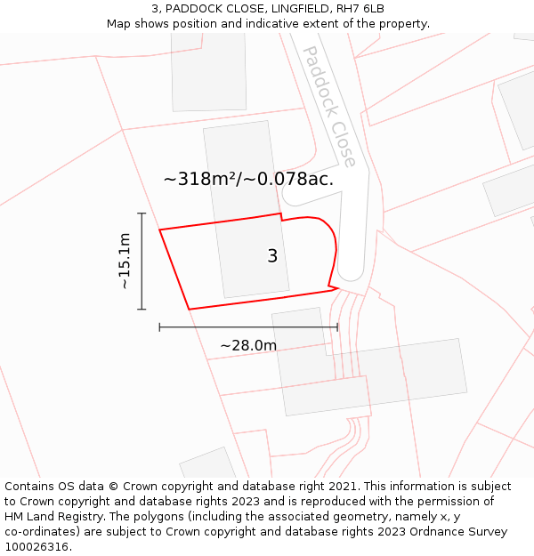 3, PADDOCK CLOSE, LINGFIELD, RH7 6LB: Plot and title map