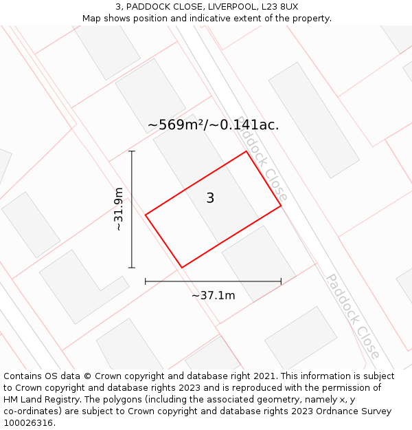 3, PADDOCK CLOSE, LIVERPOOL, L23 8UX: Plot and title map