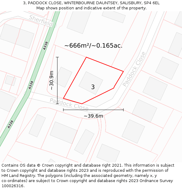 3, PADDOCK CLOSE, WINTERBOURNE DAUNTSEY, SALISBURY, SP4 6EL: Plot and title map