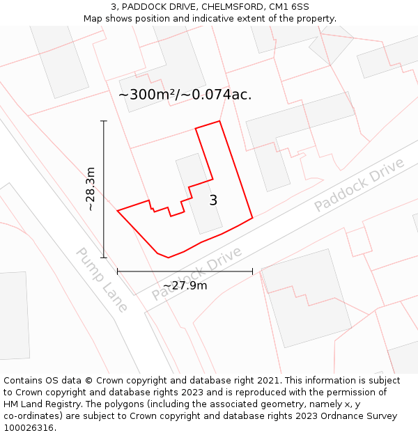 3, PADDOCK DRIVE, CHELMSFORD, CM1 6SS: Plot and title map