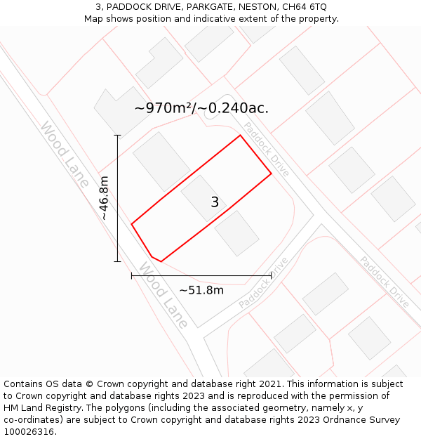3, PADDOCK DRIVE, PARKGATE, NESTON, CH64 6TQ: Plot and title map