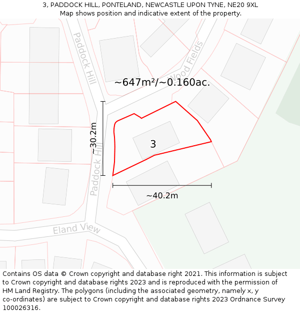 3, PADDOCK HILL, PONTELAND, NEWCASTLE UPON TYNE, NE20 9XL: Plot and title map