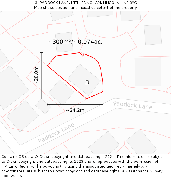 3, PADDOCK LANE, METHERINGHAM, LINCOLN, LN4 3YG: Plot and title map