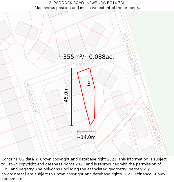 3, PADDOCK ROAD, NEWBURY, RG14 7DL: Plot and title map
