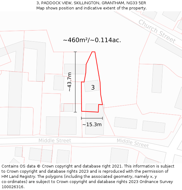 3, PADDOCK VIEW, SKILLINGTON, GRANTHAM, NG33 5ER: Plot and title map