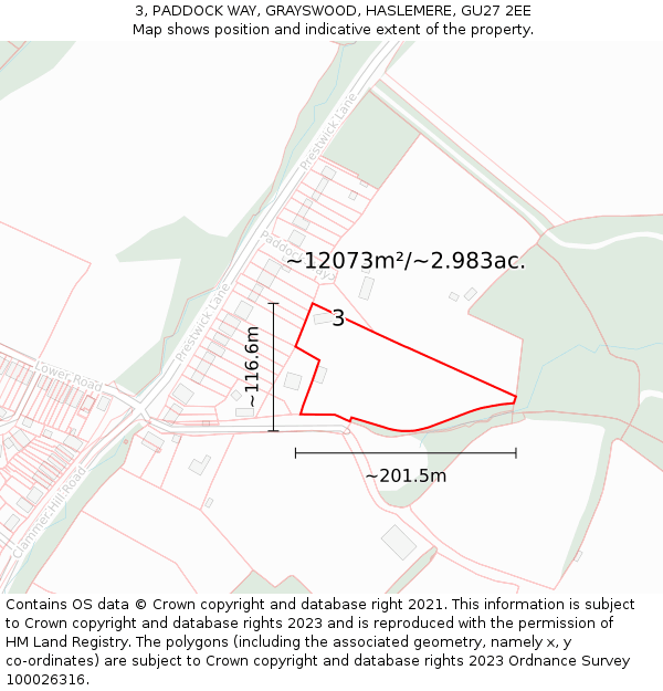3, PADDOCK WAY, GRAYSWOOD, HASLEMERE, GU27 2EE: Plot and title map