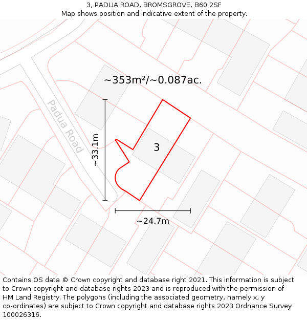 3, PADUA ROAD, BROMSGROVE, B60 2SF: Plot and title map