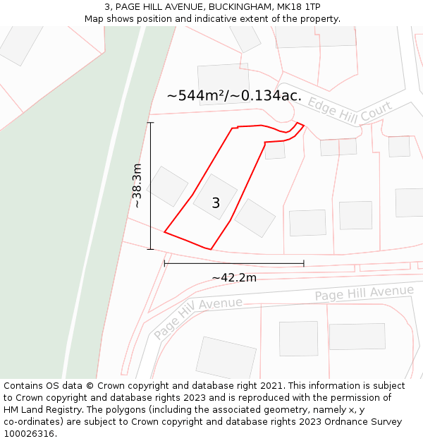 3, PAGE HILL AVENUE, BUCKINGHAM, MK18 1TP: Plot and title map