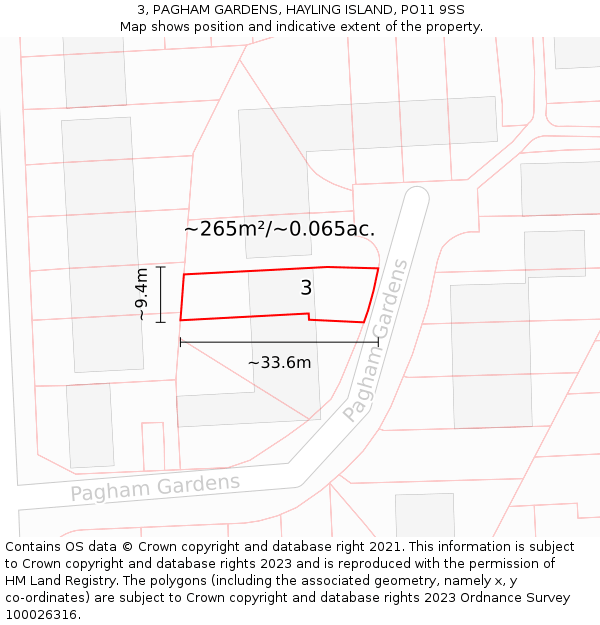 3, PAGHAM GARDENS, HAYLING ISLAND, PO11 9SS: Plot and title map