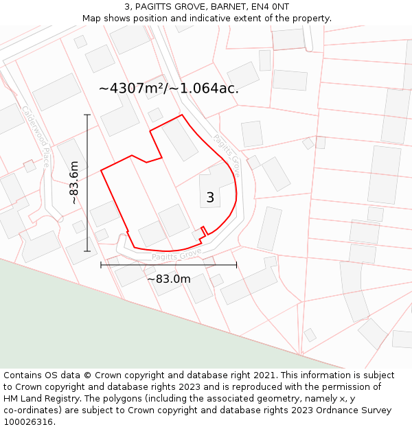3, PAGITTS GROVE, BARNET, EN4 0NT: Plot and title map