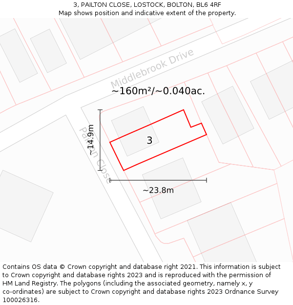 3, PAILTON CLOSE, LOSTOCK, BOLTON, BL6 4RF: Plot and title map