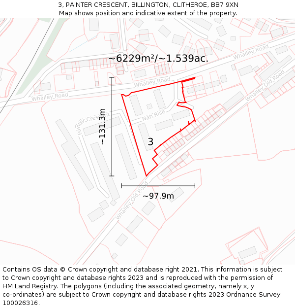 3, PAINTER CRESCENT, BILLINGTON, CLITHEROE, BB7 9XN: Plot and title map