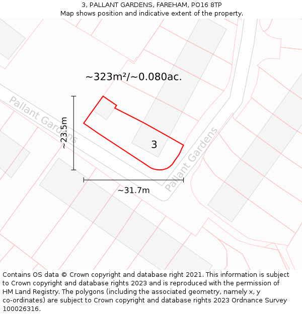 3, PALLANT GARDENS, FAREHAM, PO16 8TP: Plot and title map