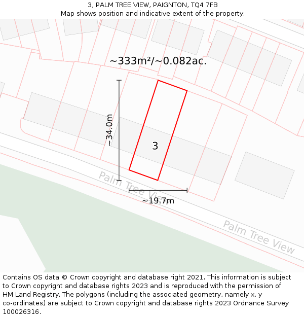 3, PALM TREE VIEW, PAIGNTON, TQ4 7FB: Plot and title map