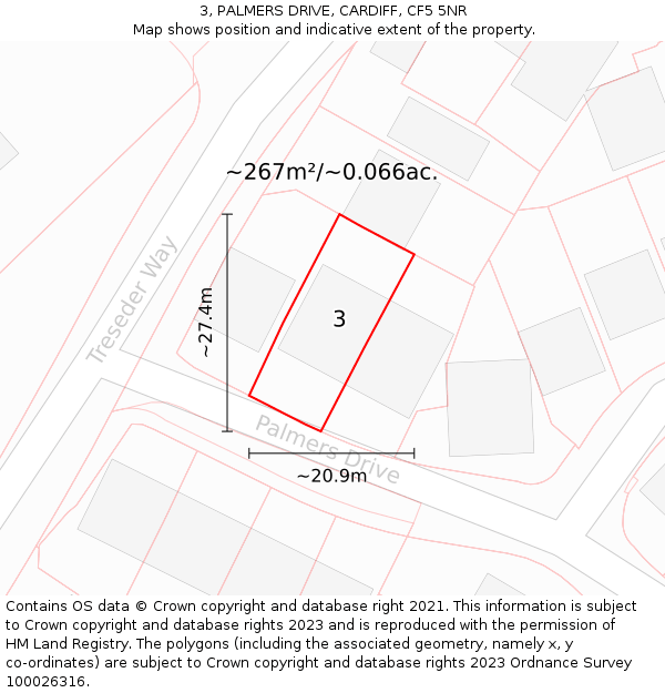 3, PALMERS DRIVE, CARDIFF, CF5 5NR: Plot and title map