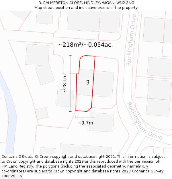 3, PALMERSTON CLOSE, HINDLEY, WIGAN, WN2 3NG: Plot and title map
