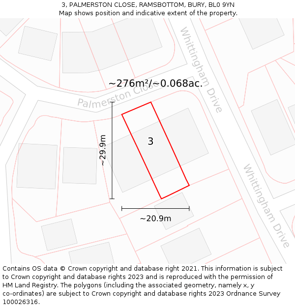 3, PALMERSTON CLOSE, RAMSBOTTOM, BURY, BL0 9YN: Plot and title map