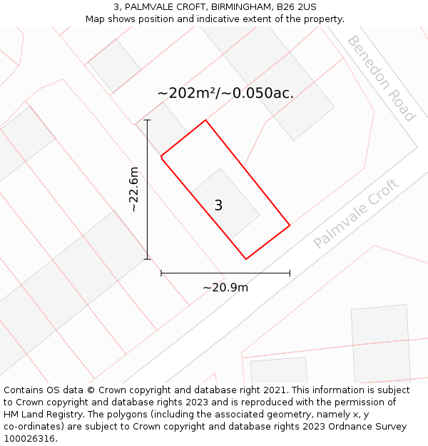 3, PALMVALE CROFT, BIRMINGHAM, B26 2US: Plot and title map