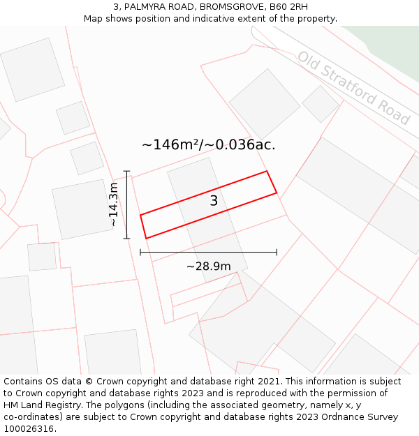 3, PALMYRA ROAD, BROMSGROVE, B60 2RH: Plot and title map