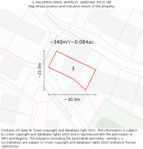 3, PALOMINO DRIVE, WHITELEY, FAREHAM, PO15 7BF: Plot and title map