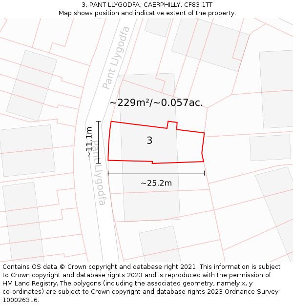 3, PANT LLYGODFA, CAERPHILLY, CF83 1TT: Plot and title map