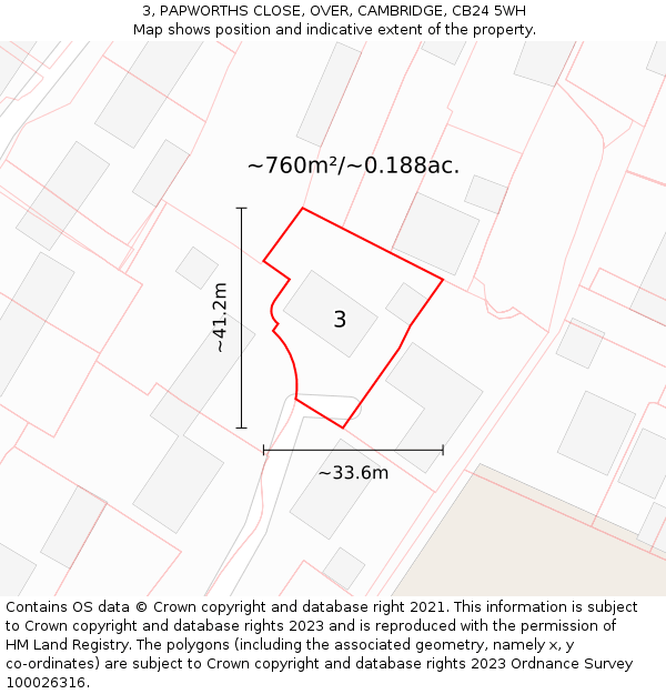 3, PAPWORTHS CLOSE, OVER, CAMBRIDGE, CB24 5WH: Plot and title map
