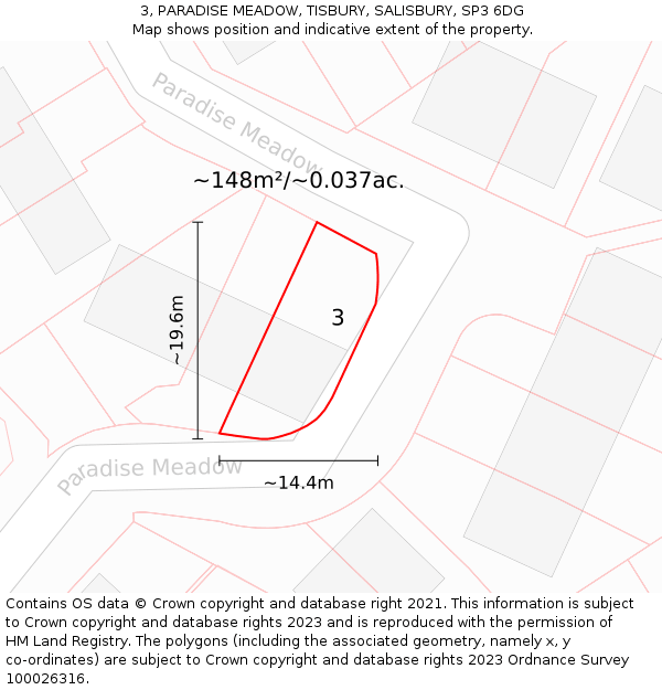 3, PARADISE MEADOW, TISBURY, SALISBURY, SP3 6DG: Plot and title map