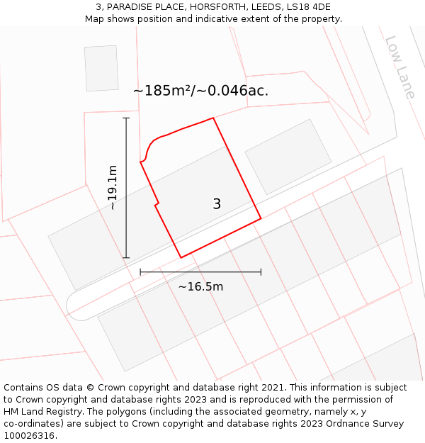 3, PARADISE PLACE, HORSFORTH, LEEDS, LS18 4DE: Plot and title map