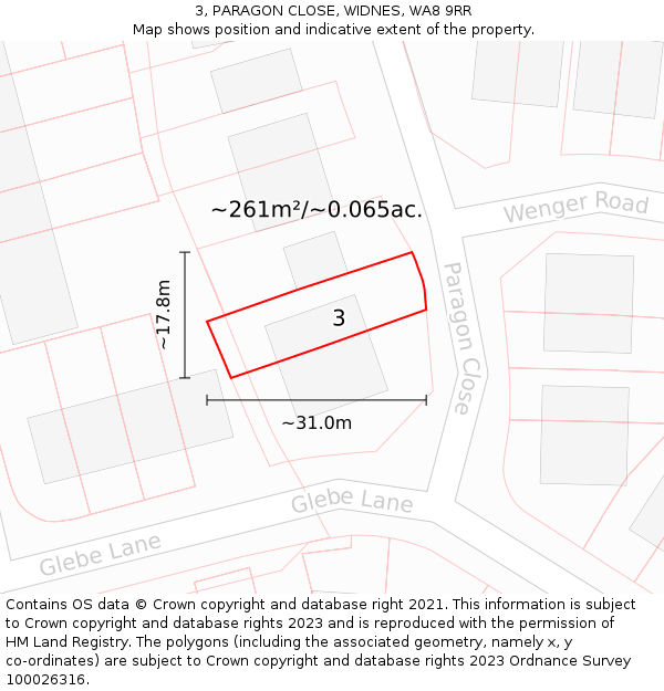 3, PARAGON CLOSE, WIDNES, WA8 9RR: Plot and title map