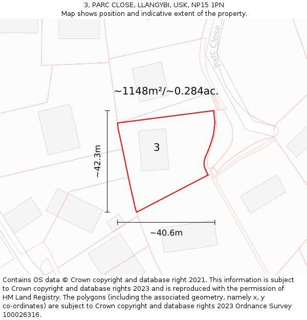 3, PARC CLOSE, LLANGYBI, USK, NP15 1PN: Plot and title map
