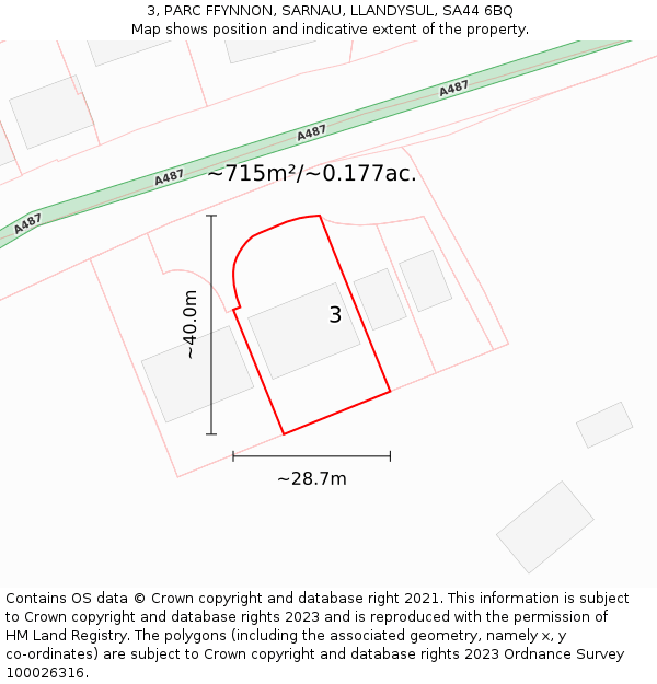 3, PARC FFYNNON, SARNAU, LLANDYSUL, SA44 6BQ: Plot and title map