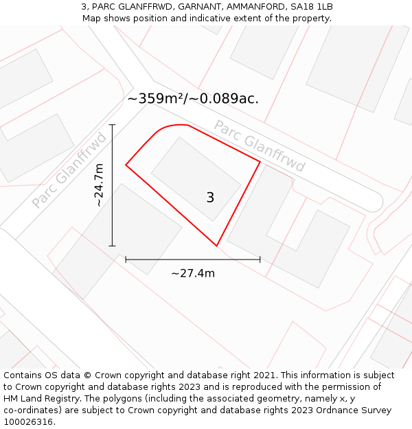 3, PARC GLANFFRWD, GARNANT, AMMANFORD, SA18 1LB: Plot and title map