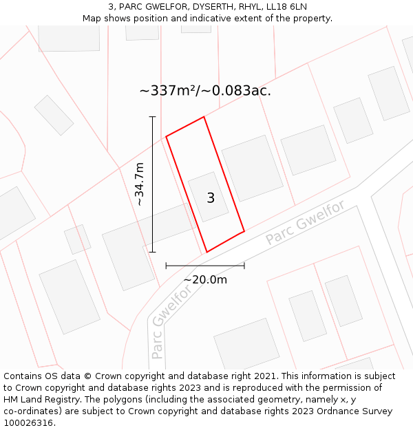 3, PARC GWELFOR, DYSERTH, RHYL, LL18 6LN: Plot and title map