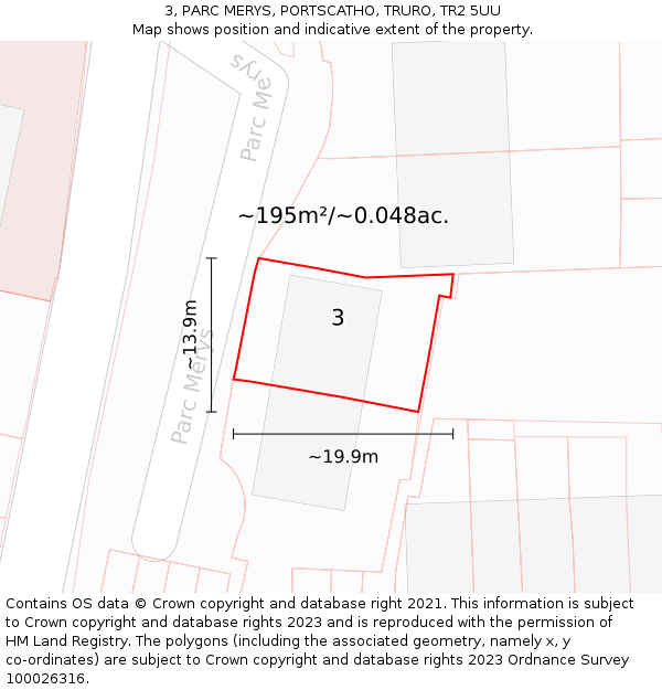 3, PARC MERYS, PORTSCATHO, TRURO, TR2 5UU: Plot and title map