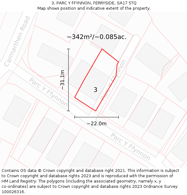 3, PARC Y FFYNNON, FERRYSIDE, SA17 5TQ: Plot and title map