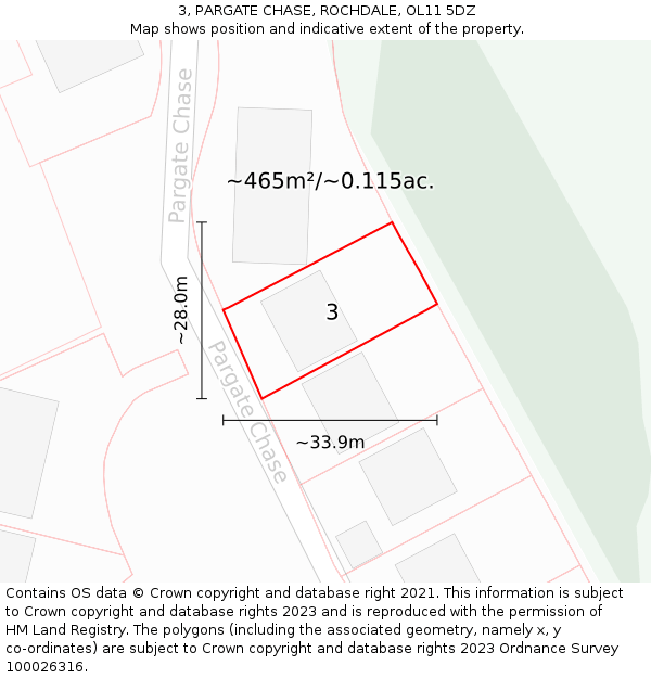 3, PARGATE CHASE, ROCHDALE, OL11 5DZ: Plot and title map