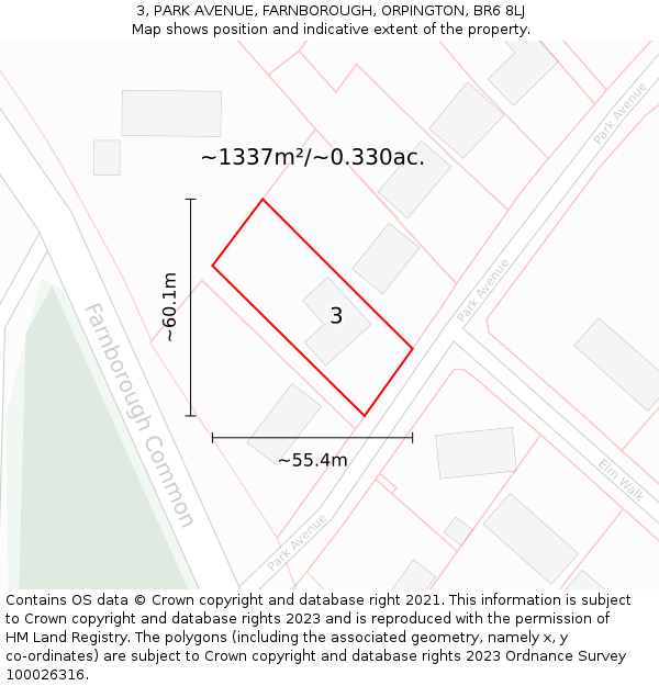 3, PARK AVENUE, FARNBOROUGH, ORPINGTON, BR6 8LJ: Plot and title map